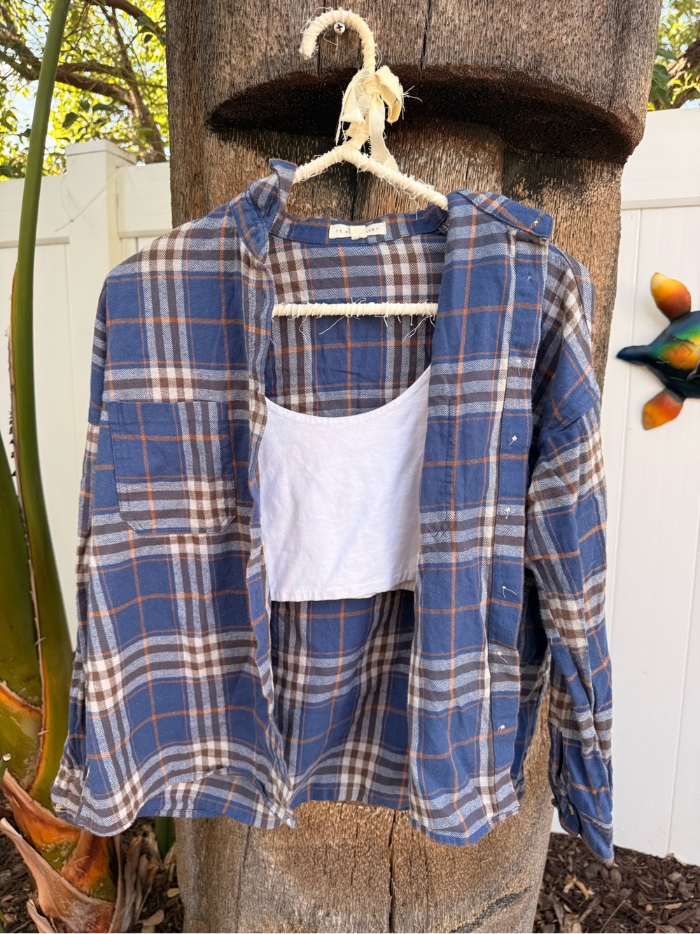 L.A. Hearts Blue Plaid Button-Down Flannel with Brown Accents